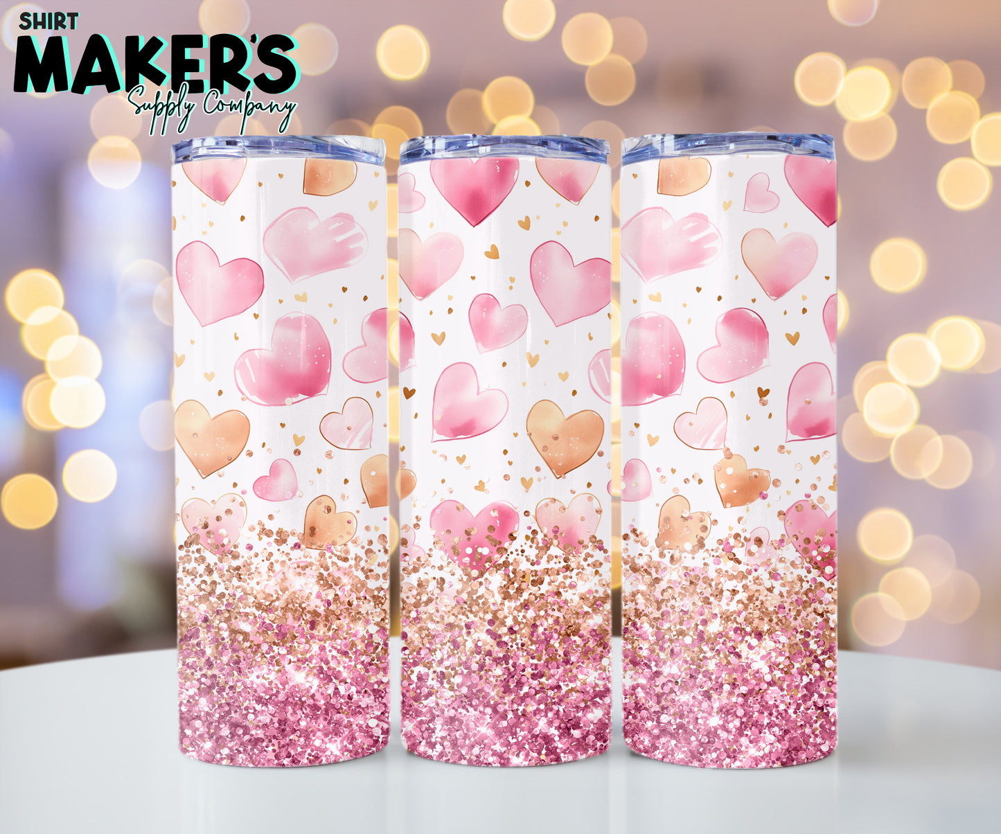 20oz. Pink Glitter Hearts Valentine's Day Tumbler Wrap