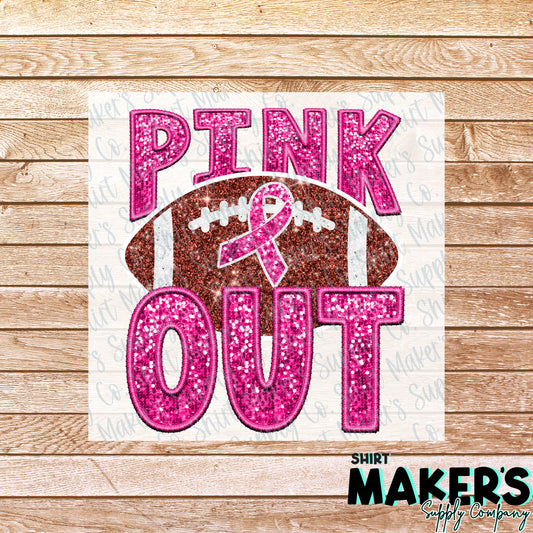 Pink Out Football Faux Embroidery DTF or Sublimation Transfer