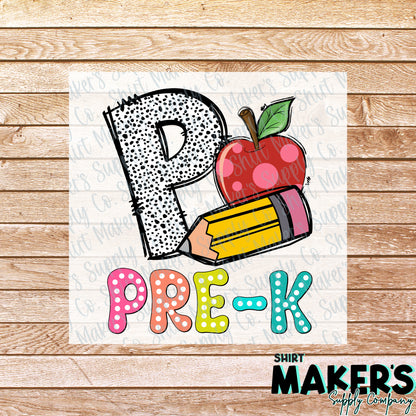 Pre-K Pencil & Apple DTF Transfer - or- Hat Patch, Acrylic, Magnet, or Keychain