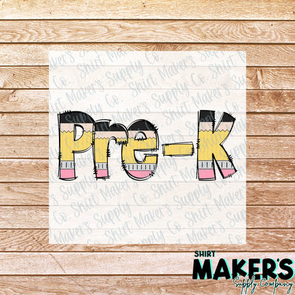 Pre-K Pencil Print DTF Transfer - or- Hat Patch, Acrylic, Magnet, or Keychain