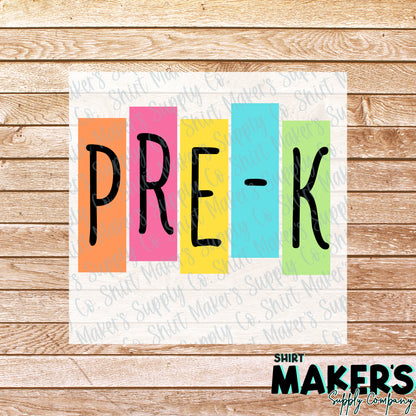 Pre-K Retro Tiles DTF Transfer - or- Hat Patch, Acrylic, Magnet, or Keychain