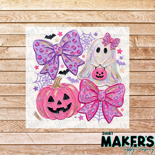 Stripes Pumpkin Ghost DTF Transfer - or- Hat Patch, Acrylic, Magnet, or Keychain