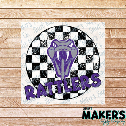 San Marcos Rattlers Checkered DTF Transfer - or- Hat Patch, Acrylic, Magnet, or Keychain