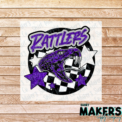 Rattlers Checkered DTF Transfer - or- Hat Patch, Acrylic, Magnet, or Keychain
