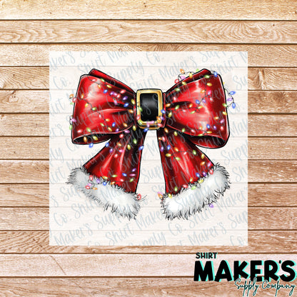 Red Santa Bow DTF Transfer - or- Hat Patch, Acrylic, Magnet, or Keychain