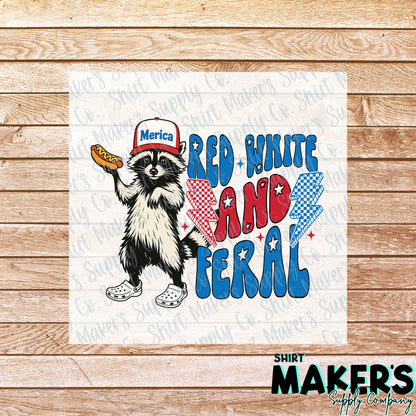 Red White Feral Fourth of July DTF Transfer - or- Hat Patch, Acrylic, Magnet, or Keychain