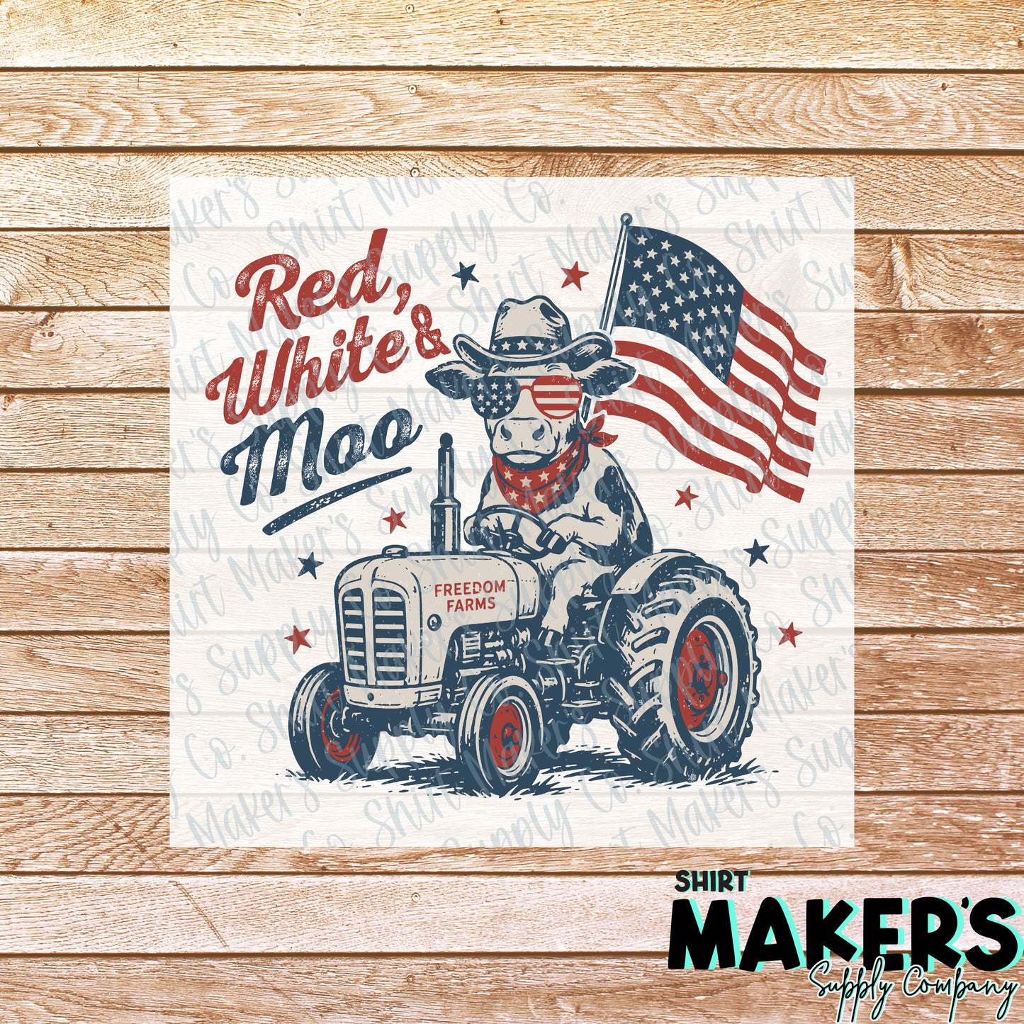 Red, White, Moo Cow Fourth of July DTF or UV-DTF Transfer - or- Hat Patch, Acrylic, Magnet, or Keychain
