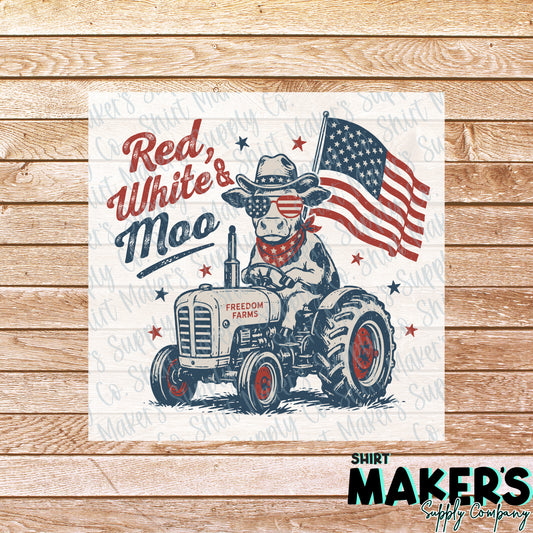 Red, White, Moo Cow Fourth of July DTF or UV-DTF Transfer - or- Hat Patch, Acrylic, Magnet, or Keychain