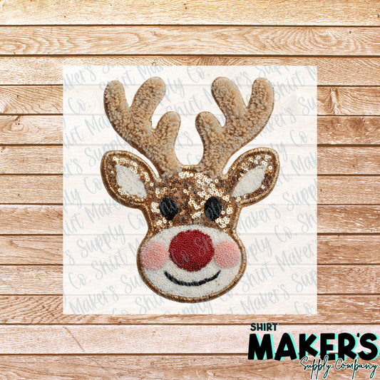 Fuzzy Reindeer Sequin Christmas DTF or Sublimation Transfer