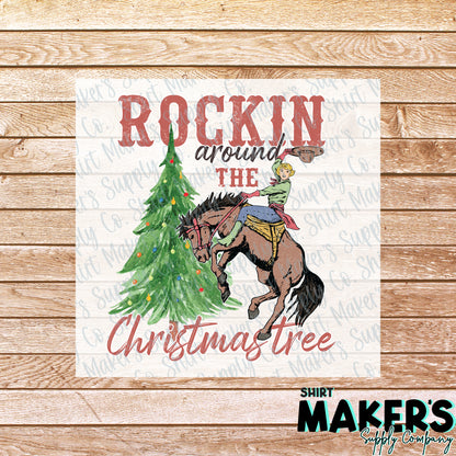 Rockin' Around the Christmas Tree Western DTF Transfer - or- Hat Patch, Acrylic, Magnet, or Keychain