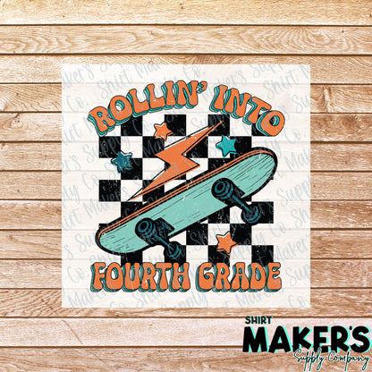 Rollin' into Fourth Grade DTF Transfer - or- Hat Patch, Acrylic, Magnet, or Keychain