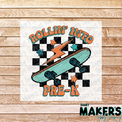 Rollin' into Pre-K DTF Transfer - or- Hat Patch, Acrylic, Magnet, or Keychain
