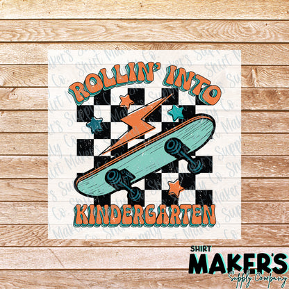 Rollin' into Kindergarten DTF Transfer - or- Hat Patch, Acrylic, Magnet, or Keychain