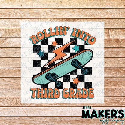 Rollin' into Third Grade DTF Transfer - or- Hat Patch, Acrylic, Magnet, or Keychain