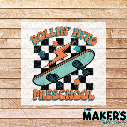 Rollin' into Pre-School DTF Transfer - or- Hat Patch, Acrylic, Magnet, or Keychain