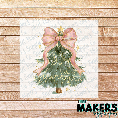 Rose Gold Bow Christmas Tree DTF or Sublimation Transfer