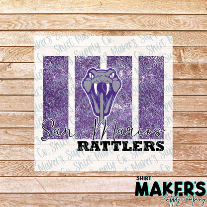 San Marcos Rattlers Glitter Panel DTF Transfer - or- Hat Patch, Acrylic, Magnet, or Keychain
