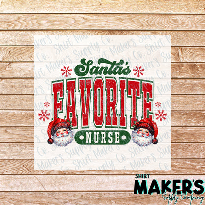 Santa's Favorite Nurse DTF Transfer - or- Hat Patch, Acrylic, Magnet, or Keychain