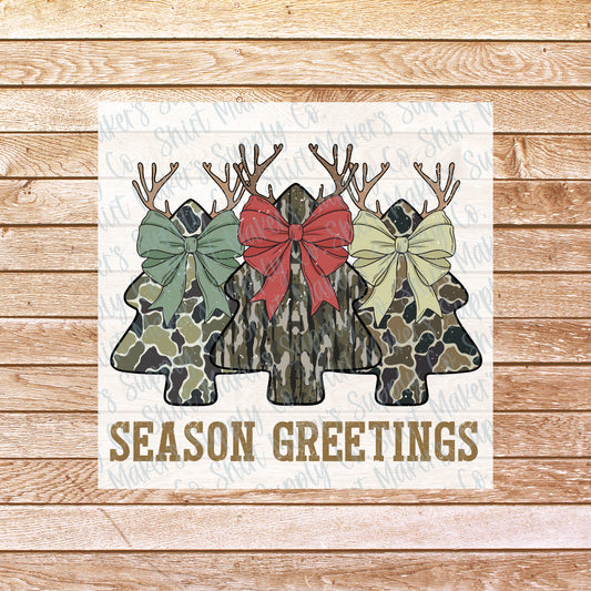 Season Greetings Camo Christmas Trees DTF or Sublimation Transfer