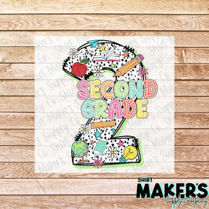 2nd Grade Number DTF Transfer - or- Hat Patch, Acrylic, Magnet, or Keychain