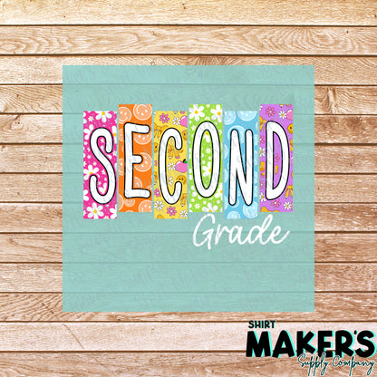 Second Grade Groovy DTF Transfer - or- Hat Patch, Acrylic, Magnet, or Keychain