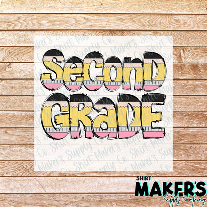 2nd Grade Pencil Print DTF Transfer - or- Hat Patch, Acrylic, Magnet, or Keychain
