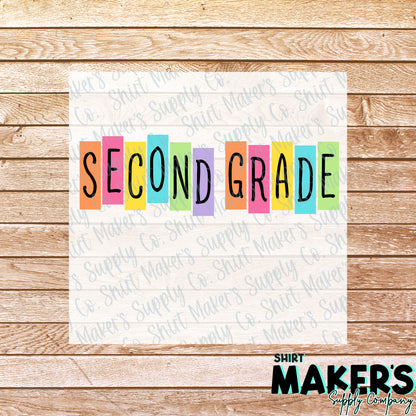 2nd Grade Retro Tiles DTF Transfer - or- Hat Patch, Acrylic, Magnet, or Keychain