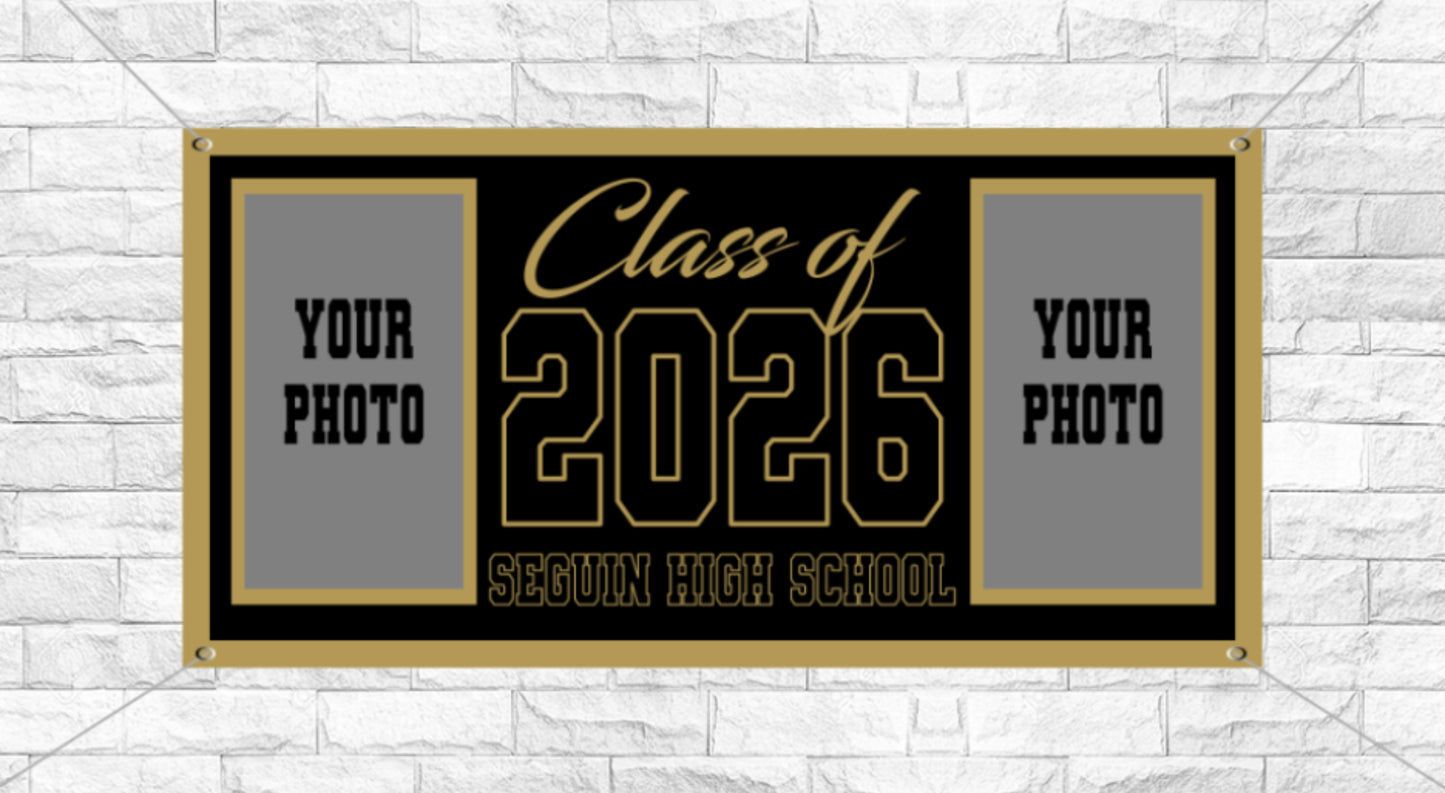 36"x18" Black and Gold Graduation Banner #2