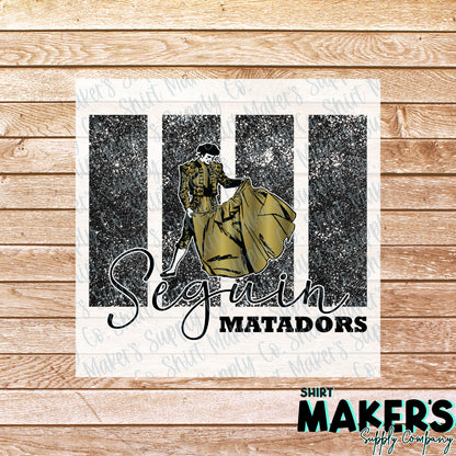 Seguin Matadors Glitter Panel DTF Transfer - or- Hat Patch, Acrylic, Magnet, or Keychain