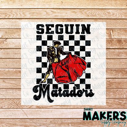 Seguin Matadors Checkered Cape DTF Transfer - or- Hat Patch, Acrylic, Magnet, or Keychain