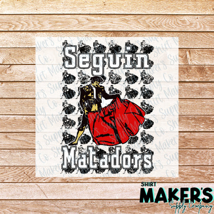 Seguin Matadors Patterned DTF Transfer - or- Hat Patch, Acrylic, Magnet, or Keychain