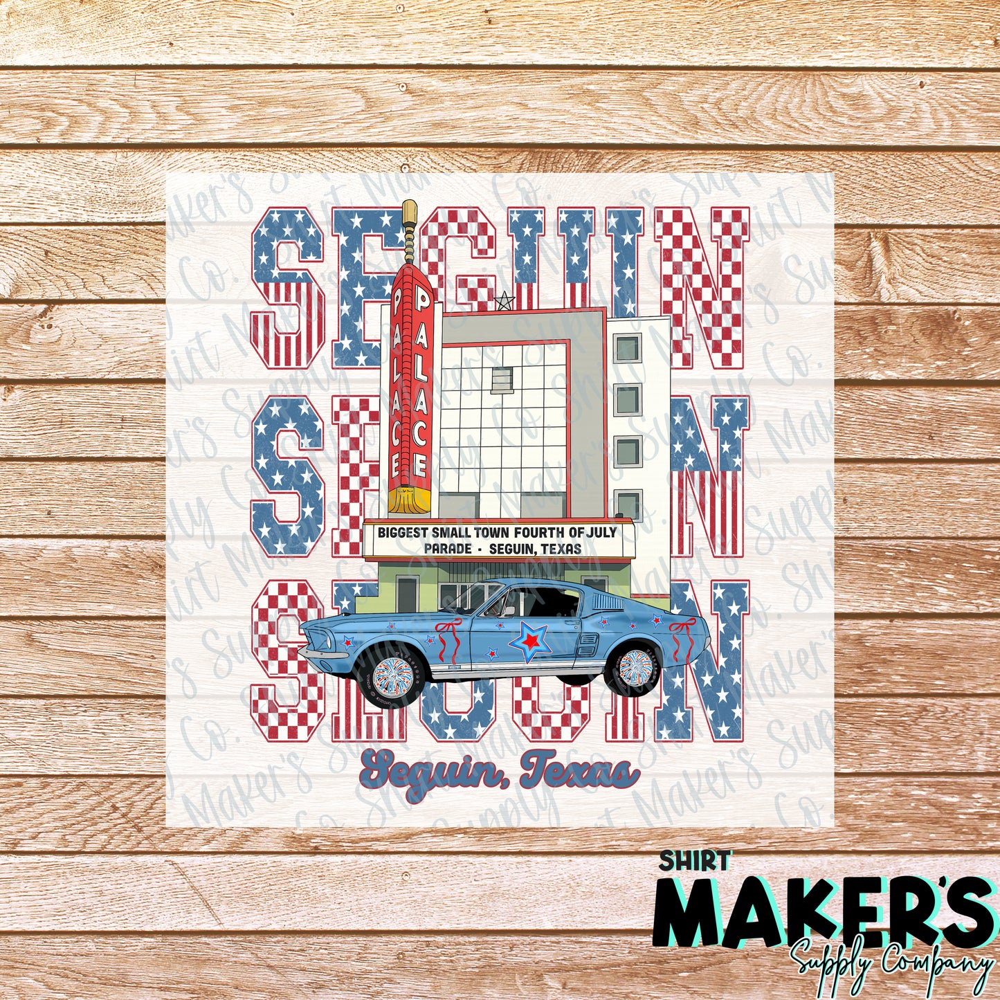 Seguin 4th of July 1967 Mustang Palace Theatre DTF or UV-DTF Transfer - or- Hat Patch, Acrylic, Magnet, or Keychain