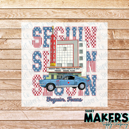 Seguin 4th of July 1967 Mustang Palace Theatre DTF or UV-DTF Transfer - or- Hat Patch, Acrylic, Magnet, or Keychain