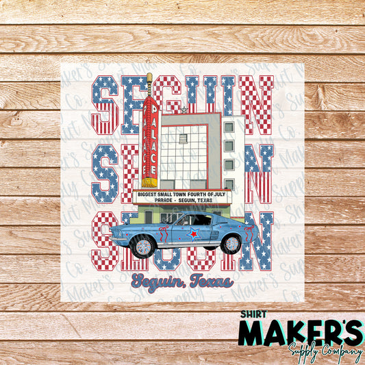 Seguin 4th of July 1967 Mustang Palace Theatre DTF or UV-DTF Transfer - or- Hat Patch, Acrylic, Magnet, or Keychain