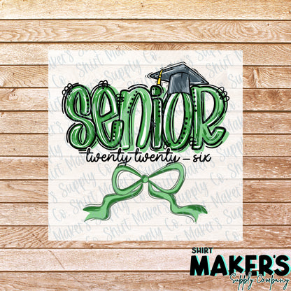 Senior 2026 Green DTF or UV-DTF Transfer - or- Hat Patch, Acrylic, Magnet, or Keychain
