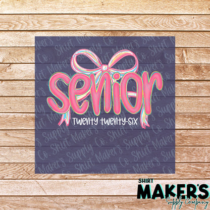 Senior 2026 Pink Bow DTF Transfer - or- Hat Patch, Acrylic, Magnet, or Keychain