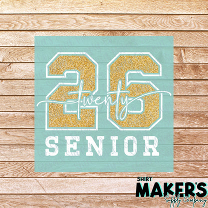 Senior 2026 Gold Glitter DTF Transfer - or- Hat Patch, Acrylic, Magnet, or Keychain