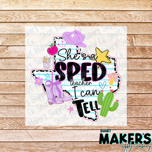 She's SPED Teacher DTF Transfer - or- Hat Patch, Acrylic, Magnet, or Keychain