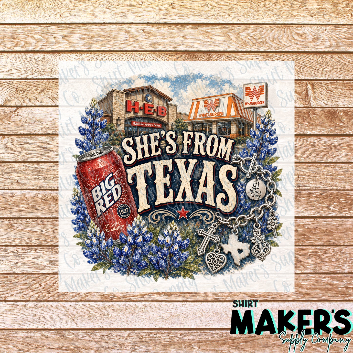 She's From Texas DTF or UV-DTF Transfer - or- Hat Patch, Acrylic, Magnet, or Keychain