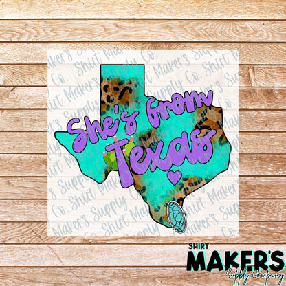 She's from Texas #3 DTF or UV-DTF Transfer - or- Hat Patch, Acrylic, Magnet, or Keychain