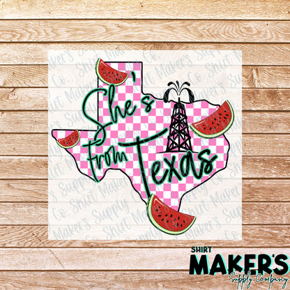 She's from Texas #4 DTF or UV-DTF Transfer - or- Hat Patch, Acrylic, Magnet, or Keychain
