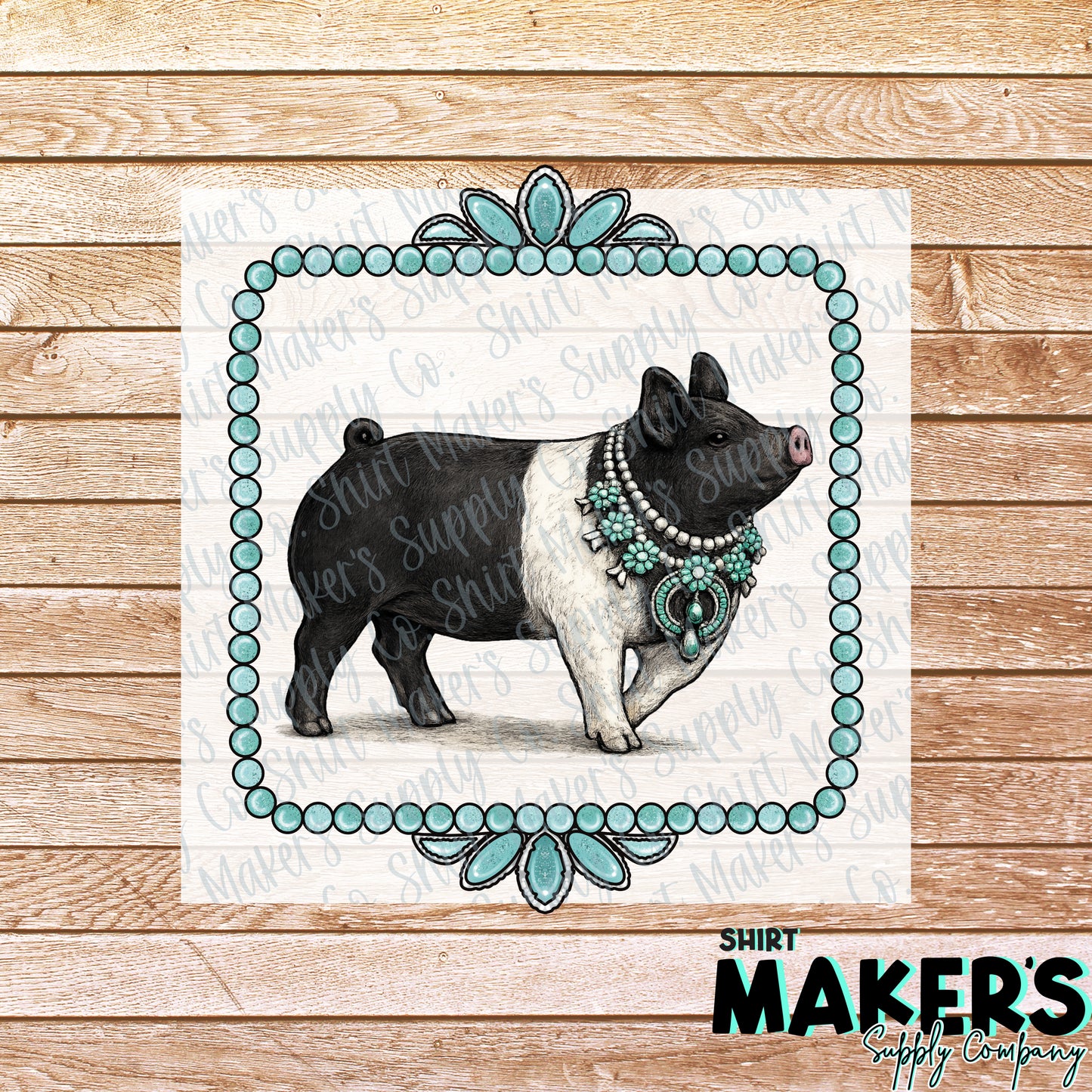 Show Pig Turquoise DTF or UV-DTF Transfer - or- Hat Patch, Acrylic, Magnet, or Keychain