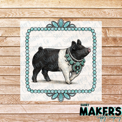 Show Pig Turquoise DTF or UV-DTF Transfer - or- Hat Patch, Acrylic, Magnet, or Keychain