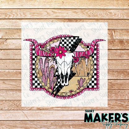 Cow Skull Desert South Western DTF Transfer - or- Hat Patch, Acrylic, Magnet, or Keychain