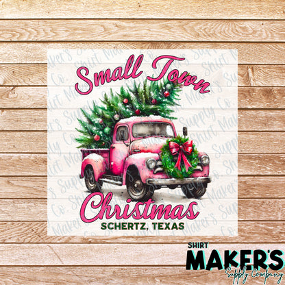 Small Town Christmas Schertz, Texas DTF Transfer - or- Hat Patch, Acrylic, Magnet, or Keychain