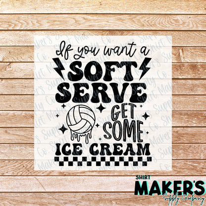 Volleyball Soft Serve Black DTF Transfer - or- Hat Patch, Acrylic, Magnet, or Keychain