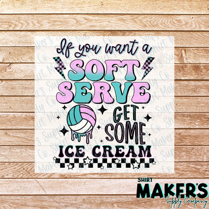 Volleyball Soft Serve Colorful DTF Transfer - or- Hat Patch, Acrylic, Magnet, or Keychain