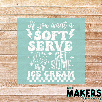 Volleyball Soft Serve White DTF Transfer - or- Hat Patch, Acrylic, Magnet, or Keychain