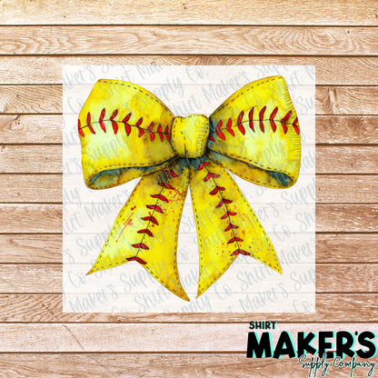 Softball Bow DTF Transfer - or- Hat Patch, Acrylic, Magnet, or Keychain