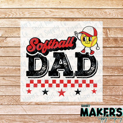 Softball Dad DTF Transfer - or- Hat Patch, Acrylic, Magnet, or Keychain